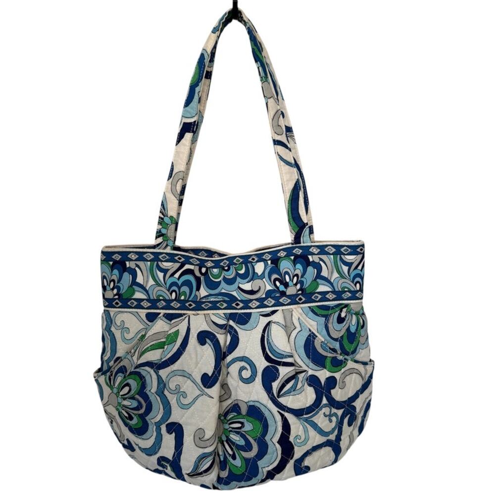 Vera Bradley Mediterranean White Morgan Floral Cotton Shoulder Bag Tote